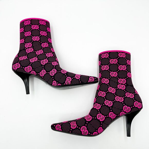 Gucci GG Sock Boots Pink Black Heels Bootie EU 38.5, 8.5 - Picture 6 of 10